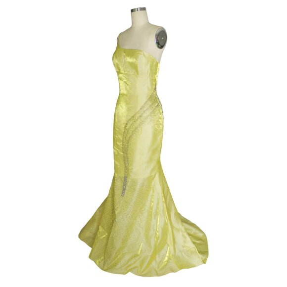 Vtg Size 4 Sparkly Yellow Beaded One Shoulder Mermaid Cocktail Evening Gown - Picture 2 of 7